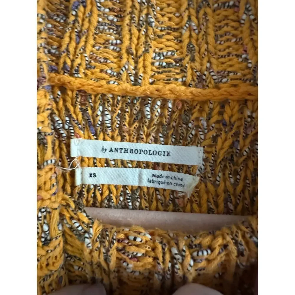 ANTHROPOLOGIE Sunrise Chunky Knit Mock Neck Sweater Vest Gold Multicolor Size XS